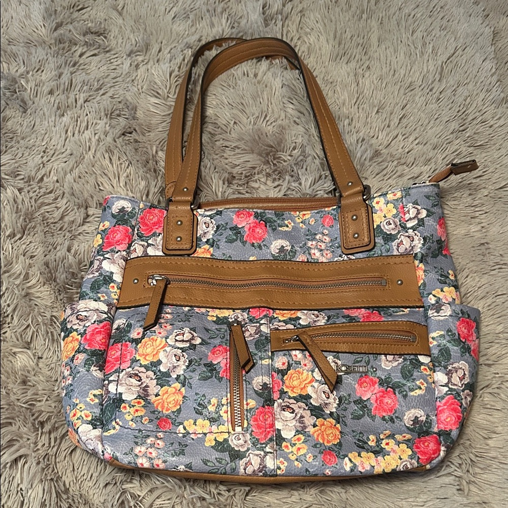 Rosetti Floral Shoulder Bag with Tan Straps